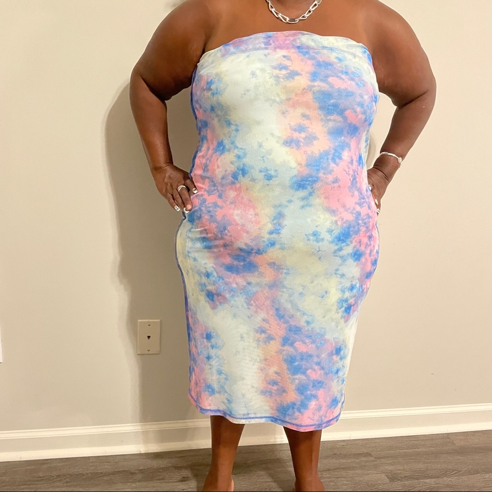 Strapless Tie Dye Mesh Dress